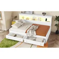 Ulife LED Schlafsofa mit USB Ladestation | Tagesbett mit Ambientebeleuchtung & 2 Schubladen | 90x200cm,Weiß