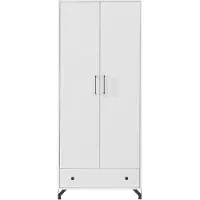 Furniture24 Kleiderschrank Bergen BE2 Schrank 2 Türiger Drehtürenschrank mit Kleiderstange und Schublade Hochganz Weiß