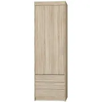 Beautysofa Drehtürenschrank ELENA 1D Eiche Sonoma mit mattsilber Griffe - Kleiderschrank 60 cm mit 3 Schubladen und glatten Tür