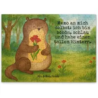 Mr. & Mrs. Panda Puzzle Otter Blumenstrauß Design 192 Teile - Weiß - Geschenk, Selbstvertrauen, 1500, Süß, 2000, Positiv, Achtsamkeit, Geduldspiel, 1000, 500, Seeotter
