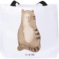 Mr. & Mrs. Panda Tote Bag Katze Sitzen - Weiß - Geschenk, Laptoptasche, Strandtasche, Herz, Reisetasche, Cat, Katzenmotiv, Katzen, Beutel, Cats, Tasche, Liebe