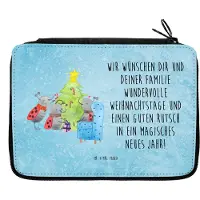 Mr. & Mrs. Panda Mäppchen Weihnachten Smörle - Eisblau - Geschenk, Federtasche, Tannennadeln, Pfefferminzstange, Etui, Federmäppchen, Weihnachtsbaum, Bleistiftetui