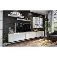 FURMEB Patryk Hojka FurMeb24 - Wohnwand BOXI 1 - Hochglanz mit LED Wohnzimmerm¶bel mit TV-Schrank, 2 H€ngeschr€nken und Regale