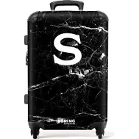 NoBoringSuitcases.com Großer Koffer - Marmoroptik - Schwarz - Buchstabe S - Kombinationsschloss TSA - Hartschalen Trolley 4 Rollen - 72 liter - Reisekoffer - 66 cmKoffer Mittelgroß 67x43x25 cm, 72L,