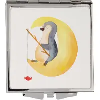 Mr. & Mrs. Panda Kosmetikspiegel Pinguin Mond - Weiß - Geschenk, Pinguine, Handspiegel, Kleiner Spiegel, Quadratischer, Reisespiegel, Süßigkeiten, Angel, Spruch