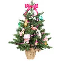 LAALU Künstlicher Weihnachtsbaum 60 cm mit LED-Beleuchtung, SÜSSERSCHATZ, mit 11 Weihnachtsbaumschmuck, Pflanztopf mit Jutesack