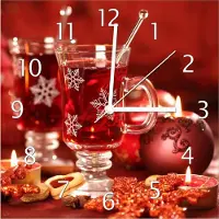 Wallario Design Wanduhr Heißer Winterpunsch mit Kerzen aus Echtglas, Größe 30 x 30 cm
