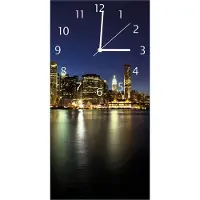 Wallario Design Wanduhr bedruckt, Größe 30 x 60 cm, Motiv: New York Skyline - Brooklyn Bridge und Manhattan am Abend