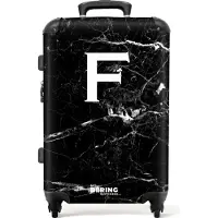NoBoringSuitcases.com Großer Koffer - Marmor - Schwarz - Buchstabe F - Kombinationsschloss TSA - Hartschalen Trolley 4 Rollen - 72 liter - Reisekoffer - 66 cmKoffer Mittelgroß 67x43x25 cm, 72L,
