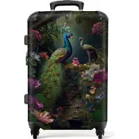 NoBoringSuitcases.com Großer Koffer - Pfau - Blumen - Vögel - Dschungel - Kombinationsschloss TSA - Hartschalen Trolley 4 Rollen - 72 liter - Reisekoffer - 66 cmKoffer Mittelgroß 67x43x25 cm, 72L,