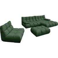 KAWOLA Sitzgruppe VIVIEN Ecksofa rechts Drehsessel Hockerbank Velvet smaragd