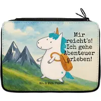 Mr. & Mrs. Panda Federmappe Einhorn Bergsteiger Design - Weiß - Geschenk, Urlaub, Federmäppchen, Weltenbummler, Etui, Federtasche, Reisen, Unicorn, Schlampermäppchen