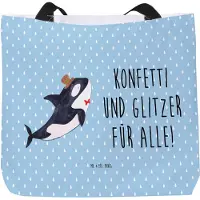 Mr. & Mrs. Panda Stoffbeutel Orca Zylinder - Blau Pastell - Geschenk, Tasche, Geburtstag, Strandtasche, Reisetasche, Pandatasche, Tote Bag, Glitter, Glückwunsch, Narwal