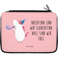 Mr. & Mrs. Panda Bleistiftetui Einhorn Party - Rot Pastell - Geschenk, Mäppchen, Club, Fest, Schlampermäppchen, Etui, Einhörner, Glitzer, Geburtstag, Federmäppchen