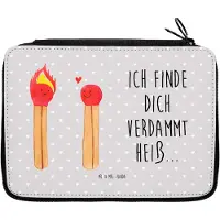 Mr. & Mrs. Panda Etui Streichhölzer - Grau Pastell - Geschenk, Liebesgeschenk, Federmappe, Bleistiftetui, Freundin, Federmäppchen, Liebesbeweis, Mäppchen, Federtasche
