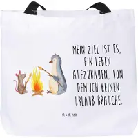 Mr. & Mrs. Panda Tote Bag Pinguin Lagerfeuer - Weiß - Geschenk, Arbeit, Job, Liebe, Tasche, Laptoptasche, Strandtasche, Schultasche, Reisetasche, Maus