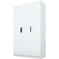 PAWS MÖBEL Kippbarer weiß Kleiderschrank 150x52x200 cm, dreitüriger offener Kleiderschrank ohne Spiegel, mit Einlegeböden und Kleiderbügel