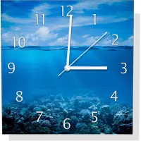 Wallario Design Wanduhr Unterwasserwelt Meer aus Aluverbund, Größe 30 x 30 cm