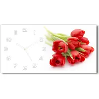 Tulup Wanduhr aus Glas – 60x30 cm - Glasbild - Glasuhr - Gehärtetes Glas - weisse-zeiger - rote Tulpen