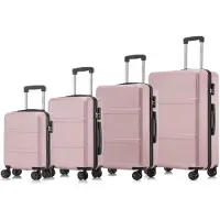 YONSLY Suitcase Set, Rollkoffer Handgepäck, Kofferset, mit 4 Rollen 360°, Hartschalenreise Zahlenschloss, Weicher Gummigriff (4er Set, S,M,L&XL, Roségold)