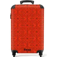 NoBoringSuitcases.com Hartschalen Handgepäck Koffer 55x35x20 cm, 36L, Druck für Männer: Rot mit schwarzem geometrischem Muster, Reisekoffer mit 4 Rollen