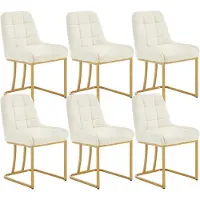 Woltu 6 x Esszimmerstühle, Polsterstuhl mit Metallgestell, Samt, Beige
