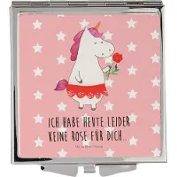 Mr. & Mrs. Panda Klappbarer Spiegel Einhorn Dame - Rot Pastell - Geschenk, Für Unterwegs, Unicorn, Frauen, Kosmetikspiegel, Taschenspiegel, Frau, Einhörner, Bachelor