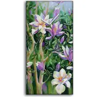 Coloray Dekor Leinwand Uhr Wandbilder Geräuschlos 30x60 Blühende Magnolienäste - weiße Hände