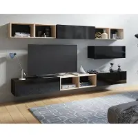 Lomadox Wohnwand Set, stehend oder hängend, in schwarz Hochglanz mit Artisan Eiche Nb. CAIRNS-132, B/H/T ca. 300/200/43 cm
