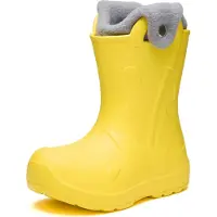 Ladeheid x Camminare Gummistiefel Kinder aus leichtem EVA warm gefüttert wasserdicht mit praktischem Griff und edlem Regenschirm-Relief für kalte Tage und Schnee LA-CA-21 (Gelb, 34/35 EU)