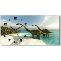 Tulup Wanduhr aus Glas – 60x30 cm - Glasbild - Glasuhr - Gehärtetes Glas - schwarze-zeiger - Dinosaurier am Strand
