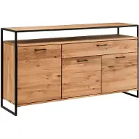 Lomadox Sideboard Eiche massiv geölt FORST-64, mit umlaufendem Metallrahmen, B/H/T: ca. 135/92/44 cm