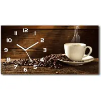 Tulup Wanduhr aus Glas – 60x30 cm - Glasbild - Glasuhr - Gehärtetes Glas - weisse-zeiger - Tasse Kaffee