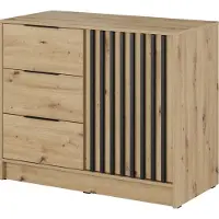 Lomadox Schlafzimmer Kommode mit 105 cm Breite in Eiche mit Schwarz, Akustikpaneel-Optik - NAMUR-160