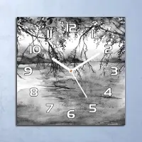 Coloray Deko Glasuhr Wanduhr 30x30 Baumzweig See Quarz Küchenuhr Bürouhr