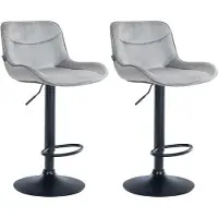 BellaFurn Barhocker-Set aus Samt – Hochhocker – Bequemer, verstellbarer Sitz mit 360°-Drehfunktion | Farbe: Grau | Grundfarbe: Schwarz