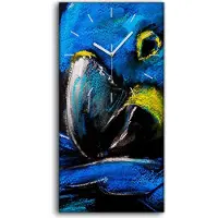 Coloray Wanduhr Leinwand Bild Uhr 30x60 Malerei Blauer Papagei Moderne Kunst - weiße Hände