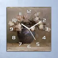 Coloray Deko Glasuhr Wanduhr 30x30 Rosen in der Vase Quarz Küchenuhr Bürouhr