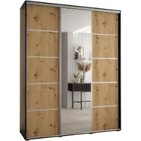 MEBLE KRYSPOL Cannes 5 Schrank mit 3 Schiebetüren - 205,2x190x45 cm - Schwarz Artisan Silber