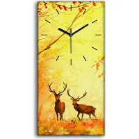 Coloray Küche Wohnzimmer Wand Leinwand Uhr 30x60 Malerei Wald Bäume Herbst Hirsch Kunst - schwarze Hände