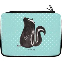 Mr. & Mrs. Panda Stiftemappe Stinktier Sitzen - Türkis Pastell - Geschenk, Schreibmappe, Stifteetui, Federmäppchen, Federmappe, Wildtier, Raubtier, Bleistiftetui, Büro