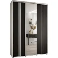 MEBLE KRYSPOL Davos 7 Schrank, drei Türen - 235,2x170x45 cm - Weiß Schwarz Silber