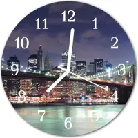 Tulup Glasuhr Wanduhr Küchenuhr Echt-Glas 30fi cm Skyline Brücke mehrfarbig