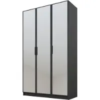 PAWS MÖBEL Kippbarer Graphit Kleiderschrank 150x52x200 cm, dreitüriger offener Kleiderschrank mit Spiegeln an den Fronten, Regalen und Garderobe