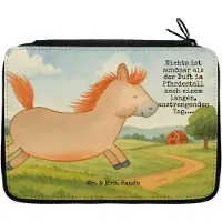 Mr. & Mrs. Panda Mäppchen Pferd Springen Design - Weiß - Geschenk, Bleistiftetui, Reiten, Schreibmappe, Schlampermäppchen, Stall, Pferde, Pony, Bauernhof, Etui