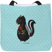 Mr. & Mrs. Panda Tote Bag Stinktier Blume - Türkis Pastell - Geschenk, Schultasche, Dreams, Laptoptasche, Wildtier, Beutel, Strandtasche, Träume, Einkaufstasche, Raubtier