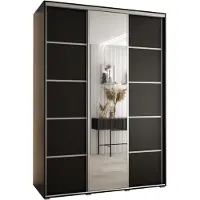 MEBLE KRYSPOL Cannes 5 Schrank mit 3 Schiebetüren - 205,2x170x60 cm - Schwarz Schwarz Silber