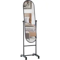 BellaFurn Ovaler Standspiegel – freistehender Reflektor – Bewegliches Design mit Rollen, elegantes Metall | Farbe: Schwarz
