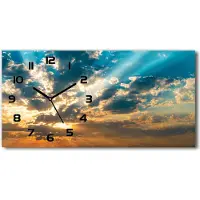 Tulup Wanduhr aus Glas – 60x30 cm - Glasbild - Glasuhr - Gehärtetes Glas - schwarze-zeiger - Sunset Himmel