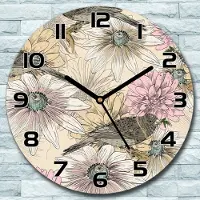 Coloray Wanduhr aus Glas Rund fi 30 Skizze Vögel Blumen Quarz Deko Wohnzimmer Büro